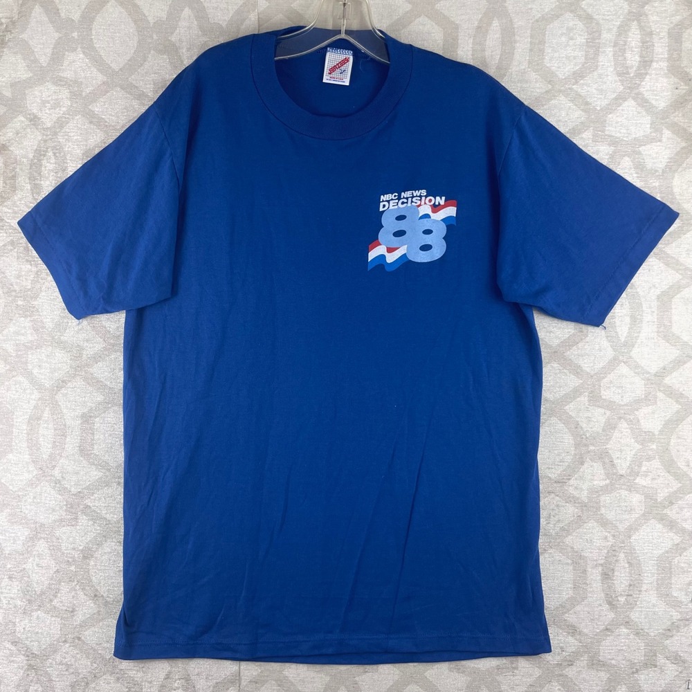 Jerzees NBC News Decision 88 Mens L Blue Excellent Vintage 1988 USA T-Shirt